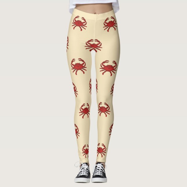 Röd kräm- illustration för nautisk krabba leggings (Framsida)