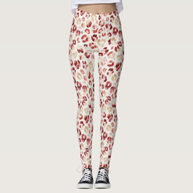 Röd kräm leopard djurtryck leggings (Framsida)