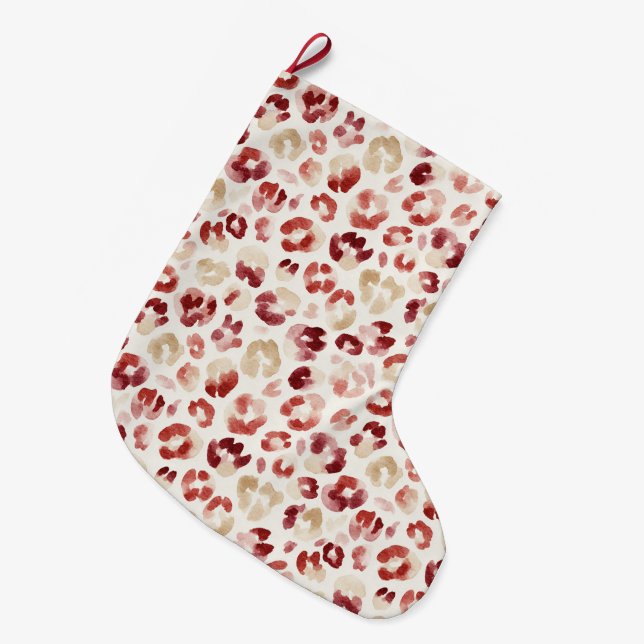 Röd Kräm Leopardtryck Jul Stor Julstrumpa (Framsidan (Hängande))