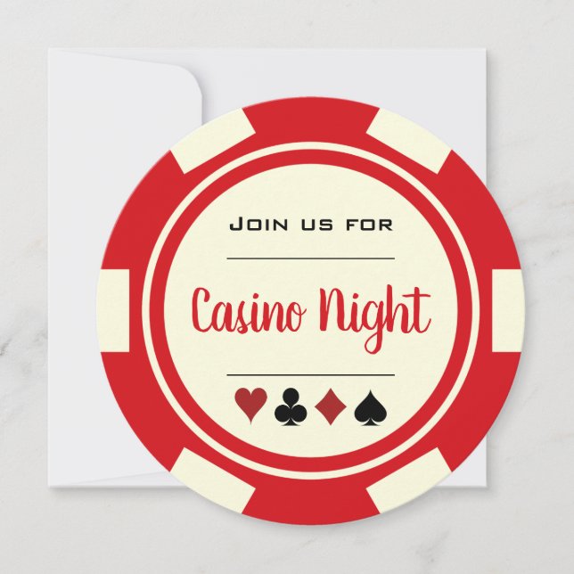 Röd kräm vit pokerchip Casino Natt Inbjudningar (Framsida)
