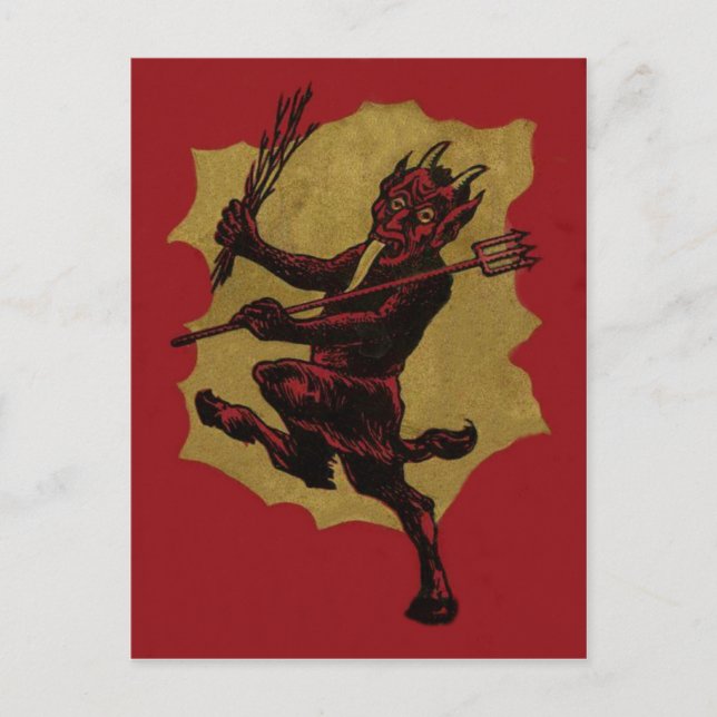 Röd Krampus Hökgrepe Växlar Tunga Vykort (Framsida)
