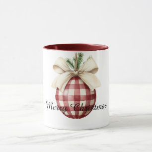 Röd krämrandig julgransprydnad  mugg
