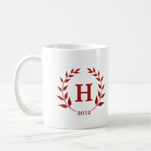 Röd krans, monogram studenten, årsklass kaffemugg