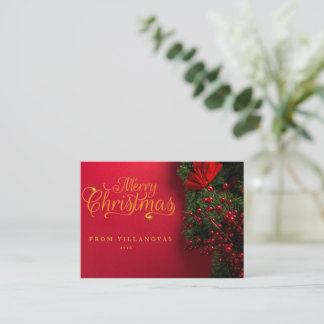 Röd krans Vintage Script God Jul-julkort Anteckningskort