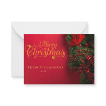 Röd krans Vintage Script God Jul-julkort