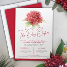 Röd krigatah-blommigtens repetitionsdag före bröll