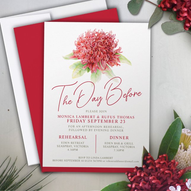 Röd krigatah-blommigtens repetitionsdag före bröll inbjudningar (Skapare uppladdad)