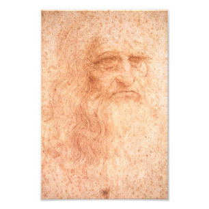 Röd krita för Leonardo Da Vinci självporträtt Fototryck