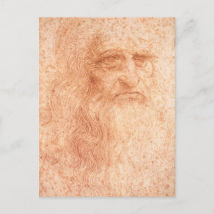 Röd krita för Leonardo Da Vinci självporträtt Vykort