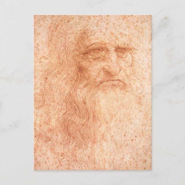 Röd krita för Leonardo Da Vinci självporträtt Vykort (Framsida)