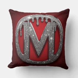 Röd krom dropp bokstav M monogram glitter emblem Kudde