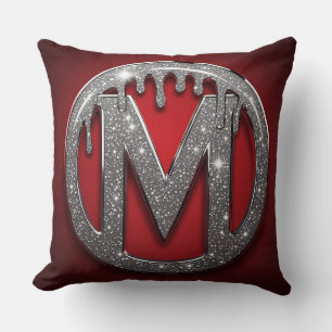 Röd krom dropp bokstav M monogram glitter emblem Kudde