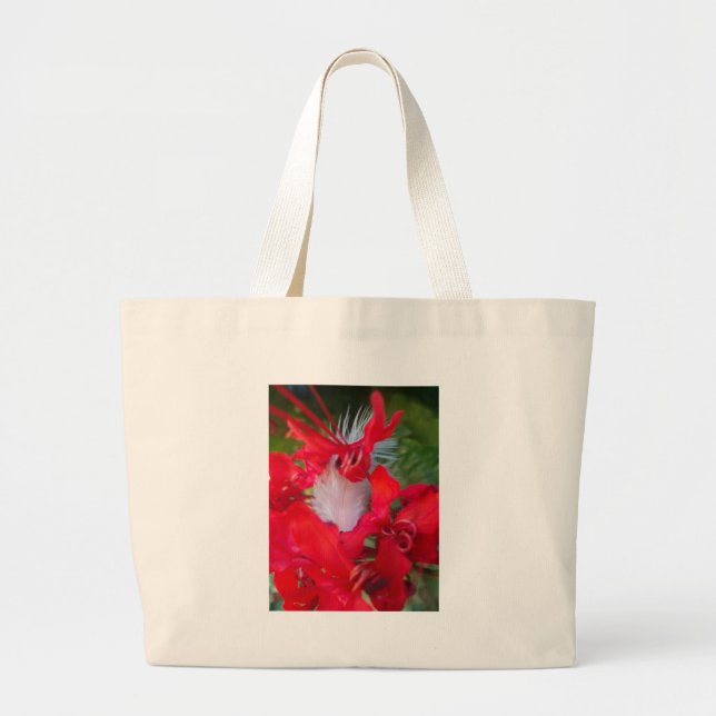 Röd kronblad Fjäder Art Print Jumbo Tygkasse (Framsidan)