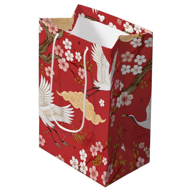 Röd Kronkran Sakura Mönster (2) (Framsidan Vinklad)