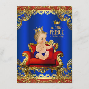 Röd kunglig blå guld stol prins baby shower inbjudningar