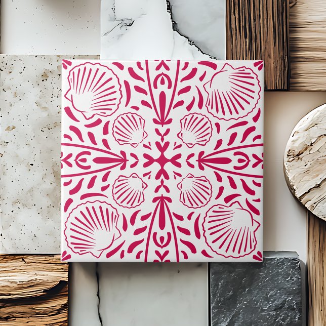 Röd kustnära Sheashell korall köks backsplash Kakelplatta (Red Coastal Sheashell Coral Kitchen Backsplash Ceramic Tile)