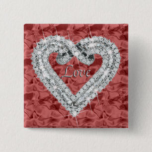 Röd kvadrat Kärlek Diamond Heart-knapp Knapp