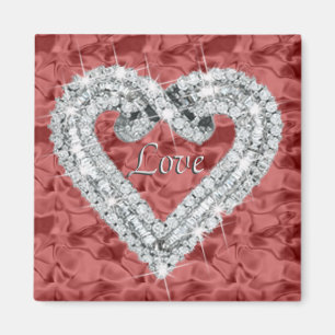 Röd kvadrat Kärlek Diamond Heart Magnet