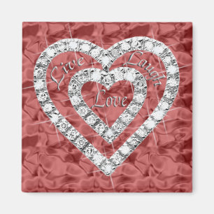 Röd kvadrat Levande Laugh Kärlek Diamond Heart Mag Magnet