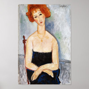 Röd kvinna med en Pendant, Modigliani Poster