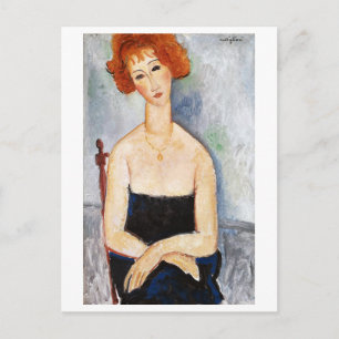 Röd kvinna med en Pendant, Modigliani Vykort