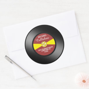 Röd Label Vinyl 45 Skiva Personligt Adress Runt Klistermärke