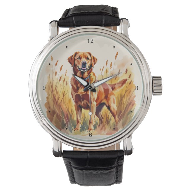 Röd Labrador Retriever Hund Armbandsur (Framsida)