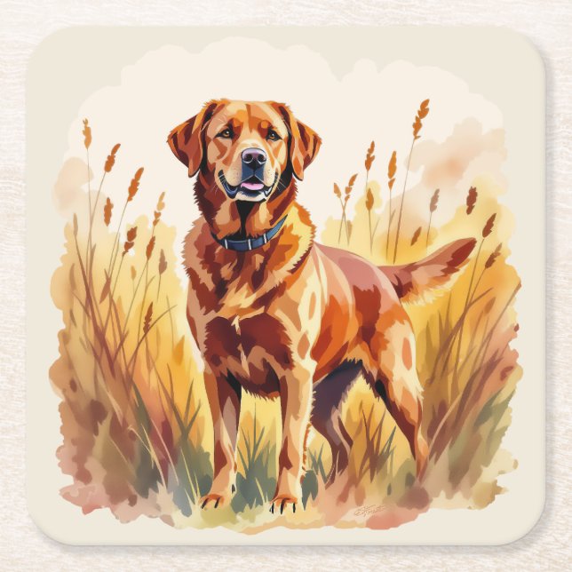 Röd Labrador Retriever Hund Underlägg Papper Kvadrat (Framsidan)