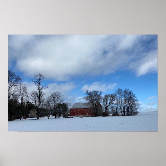 Röd lada i snö Poster (Framsidan)