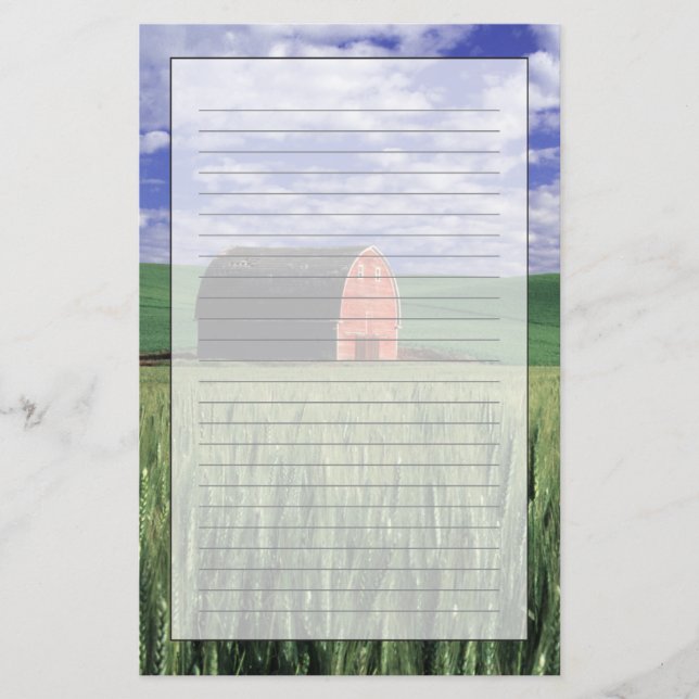 Röd ladugård i vete- & kornfält i Whitman 2 Brevpapper (Framsida)