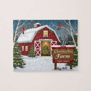 Röd ladugård julgransfarm pussel