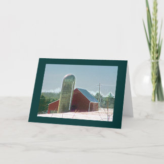 Röd ladugård & Silo i snö Kort