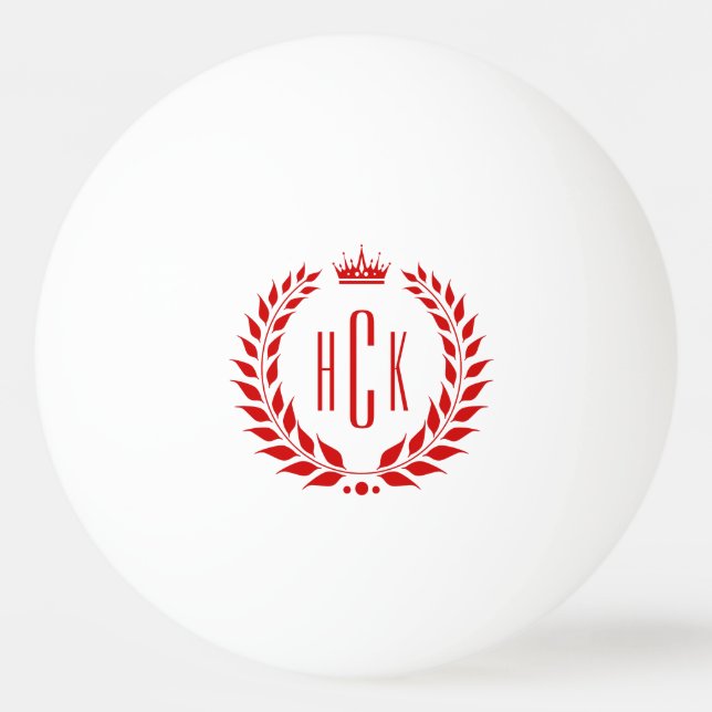 Röd lagerkrans med anpassad monogram pingisboll (Framsidan)