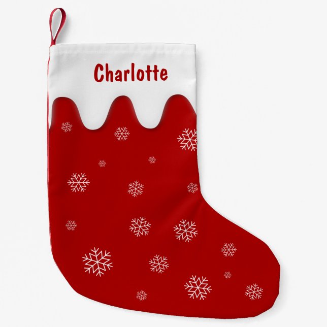 Röd lagning med Snöflingor julklapp Liten Julstrumpa (Framsidan)