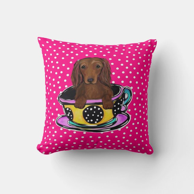 Röd långhårig dachshund kudde (Framsida)