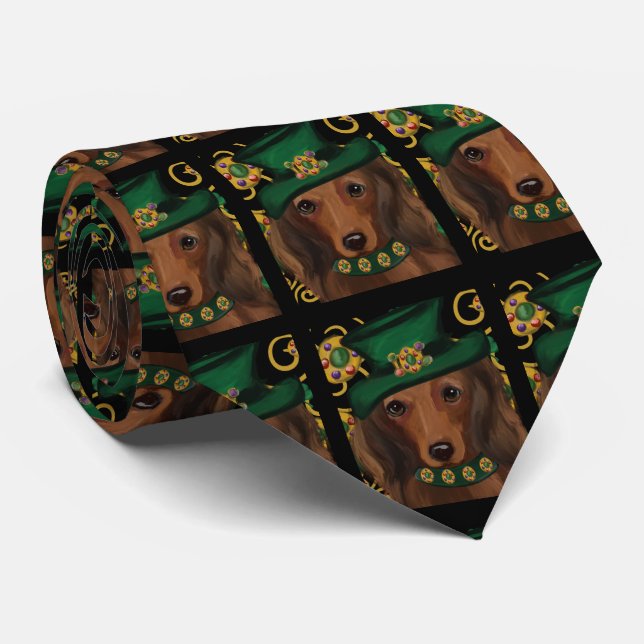 Röd långhårig dachshund slips (Rullad)