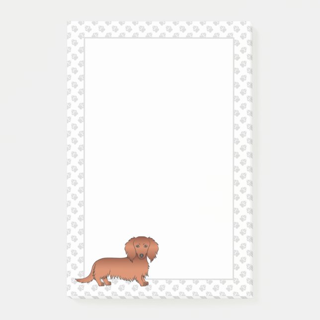 Röd långhårig dachshund Söt tecknad hund & tassar Post-it Block (Framsida)