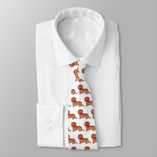 Röd långhårig dachshund söt tecknad hundmönster slips (Bunden)