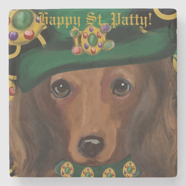 Röd långhårig dachshund stenunderlägg (Framsidan)