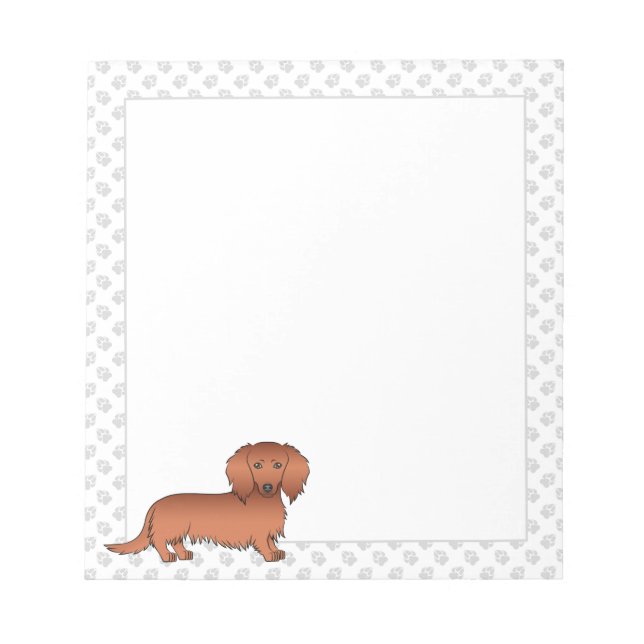 Röd långhårig dachshund tecknad hund & tassar anteckningsblock (Framsida)