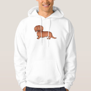 Röd långhårig dackel söt tecknad hund hoodie