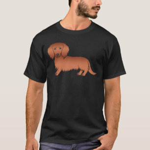 Röd långhårig dackel söt tecknad hund t shirt