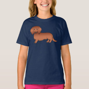 Röd långhårig dackel söt tecknad hund t shirt