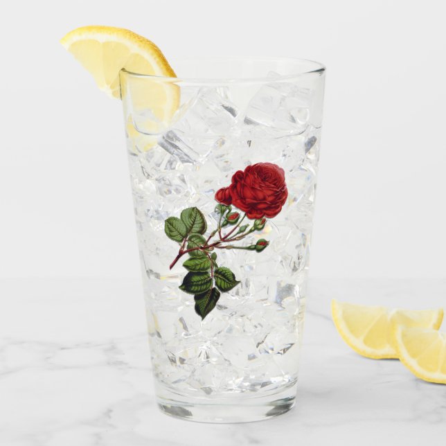 Röd långstjälkad ros glaskopp (Framsida Ice)