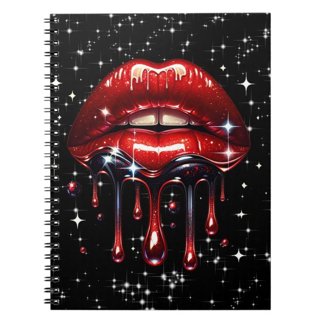 Röd Läppar Glitter Glam Gnistra Anteckningsbok (Framsidan)