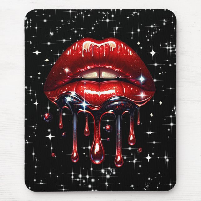 Röd Läppar Glitter Glam Gnistra Musmatta (Framsidan)