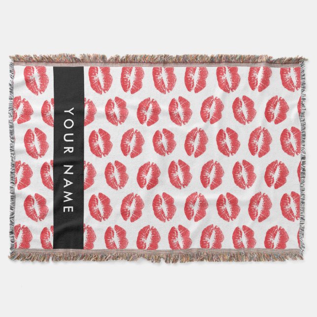 Röd Läppar, kyss, läppstift, ditt namn, anpassa di Filt (Framsidan)