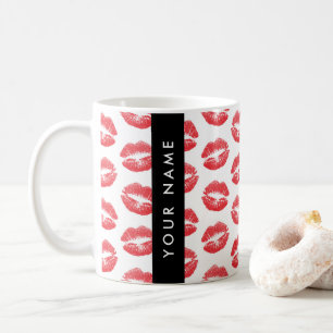 Röd Läppar, kyss, läppstift, ditt namn, anpassa di Kaffemugg