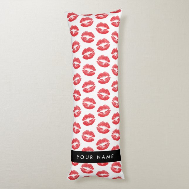 Röd Läppar, kyss, läppstift, ditt namn, anpassa di Kroppskudde (Baksidan (Vertikal))