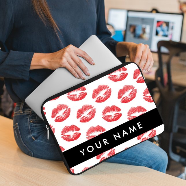 Röd Läppar, kyss, läppstift, ditt namn, anpassa di Laptop Fodral (Skapare uppladdad)